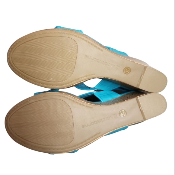 Liz Claiborne Wedge Sandals Kian Teal Blue Laser Cut Sz 6 Resortcore Whitelotus - Picture 8 of 8